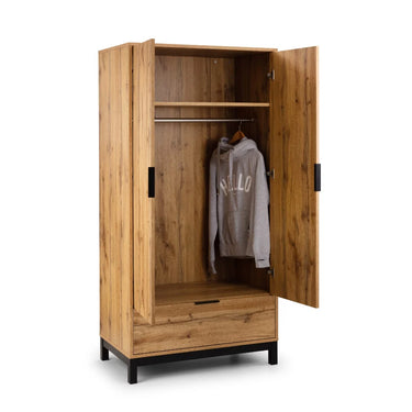 Bali Oak 2 Door 1 Drawer Wardrobe with Shelf