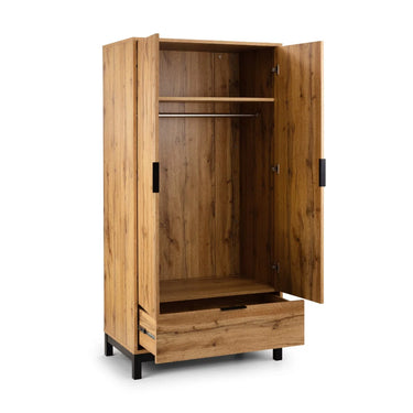 Bali Oak 2 Door 1 Drawer Wardrobe with Shelf